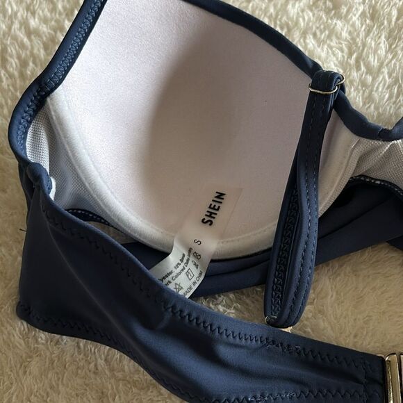 NWT Swim Leaf Print Push Up Bikini Swimsuit blue white‎ size small - Picture 7 of 7